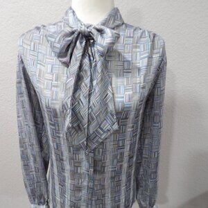 Vintage Nordstrom Town Square Womens 100% Silk Long Sleeve Blouse with Tie Sz 14